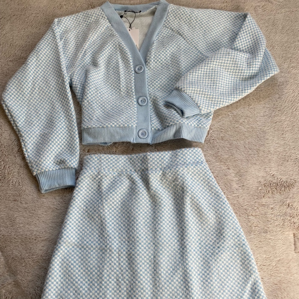 Zara matching cardigan and mini skirt set